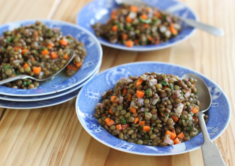French lentil salad, a dish the author first tasted in Paris.