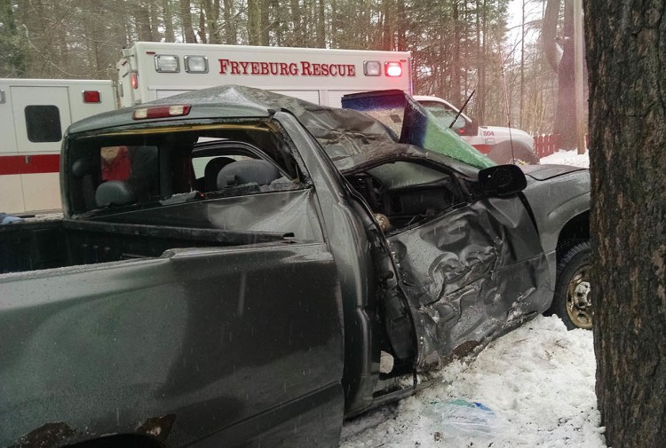 A woman was killed in this crash on Route 5 near Bog Pond Road in Fryeburg at 11:13 a.m. Tuesday.