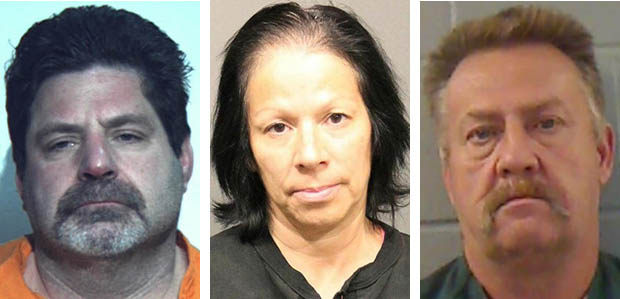 From left, Thomas Reynolds, Marina Saravia and Gerald Gustafson, suspects in meth trafficking in Searsport.