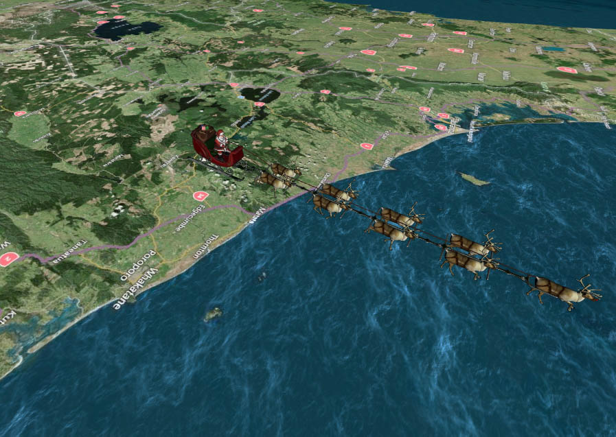 Santa leaves New Zealand headed for Suva in Fiji early Christmas Eve morning in this screenshot from NORAD's Santa tracking website.