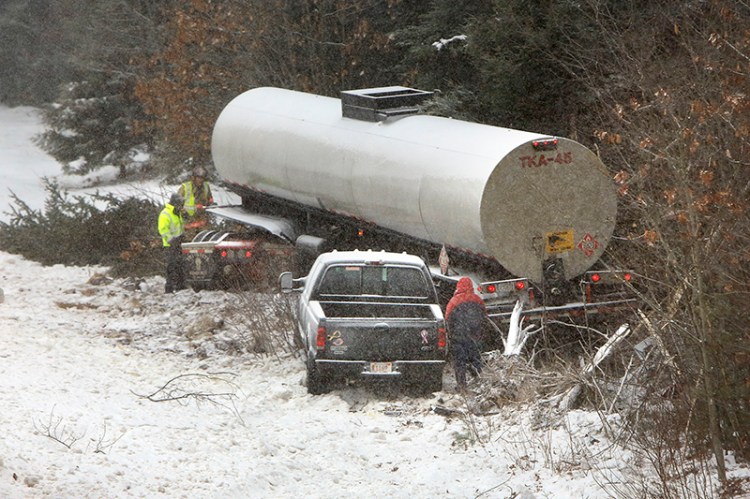 JAN. 9: A tractor-trailer and a pickup truck were involved in an accident – one of many – on the Maine Turnpike in Arundel when a snow squall made conditions slippery during the morning commute. The snow also caused 20 accidents on a single stretch of I-295 between Falmouth and Brunswick.