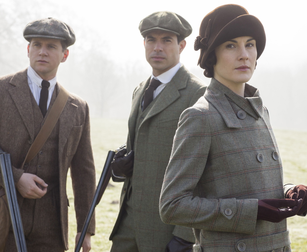From left, Allen Leech as Tom Branson, Tom Cullen as Lord Gillingham and Michelle Dockery as Lady Mary.