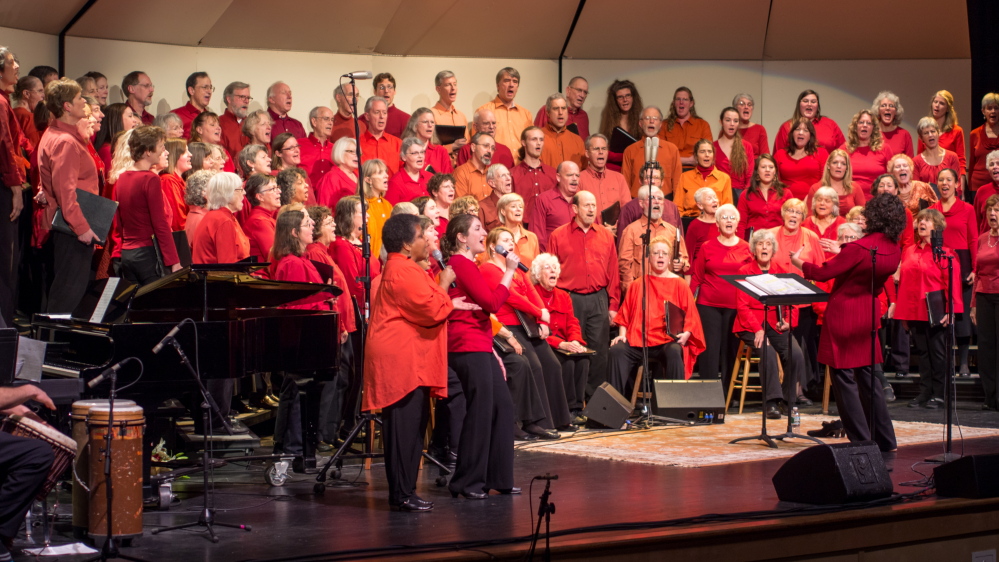 The Midcoast Community Chorus rehearses for their  winter concert, "Music Down In My Soul," to be performed Sunday in Rockport. Photo courtesy Andrew Nowalowski