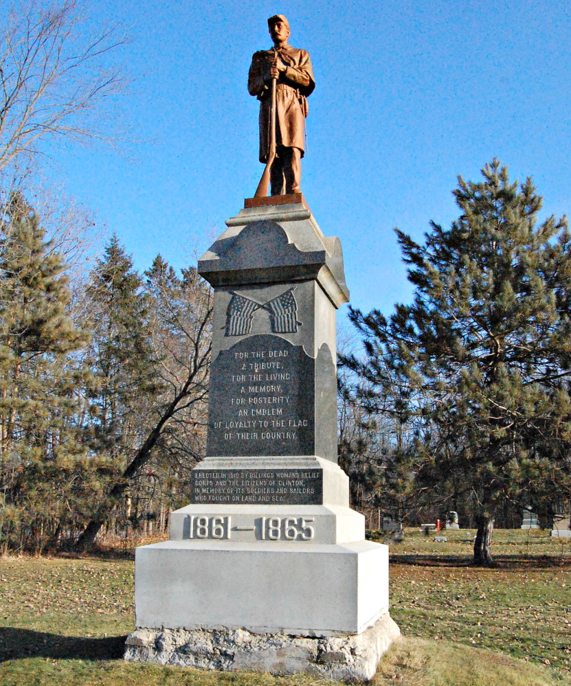 The Clinton Civil War monument was erected in 1910 by the Women’s Relief Corps and the residents of Clinton.