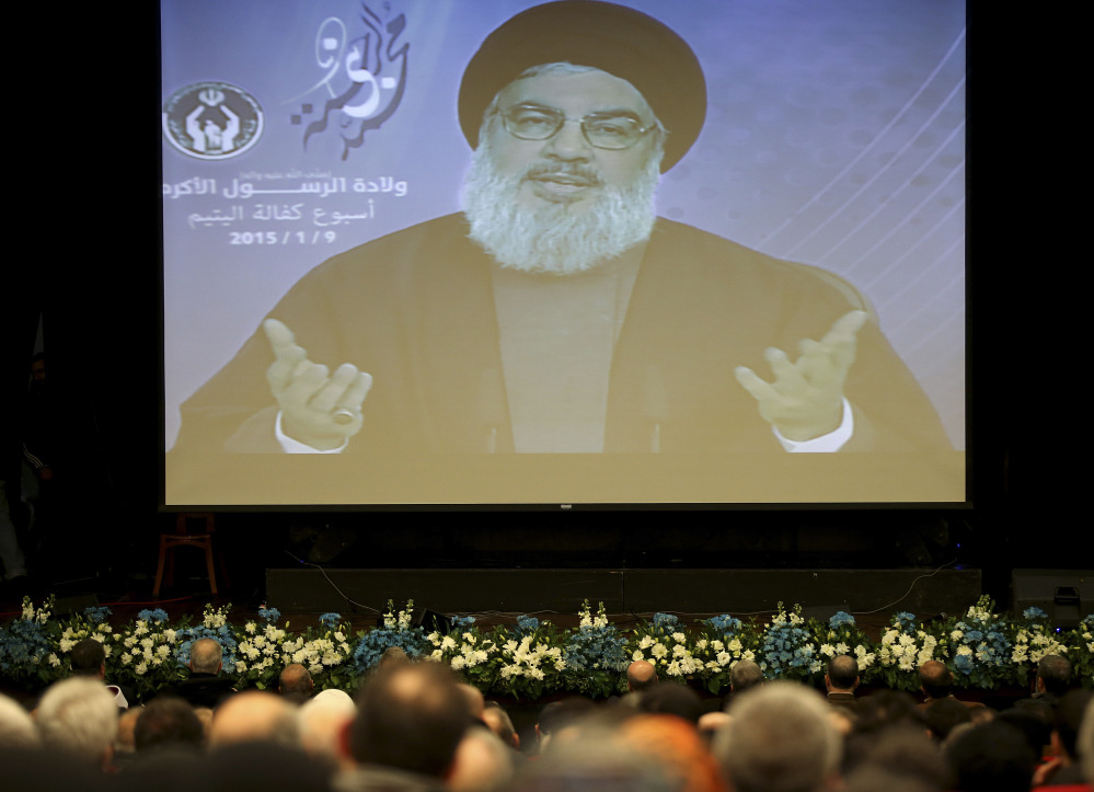 Sheikh Hassan Nasrallah speaks via video from Beirut, saying Islamic extremists have insulted the prophet with their terror more than those who have mocked him.