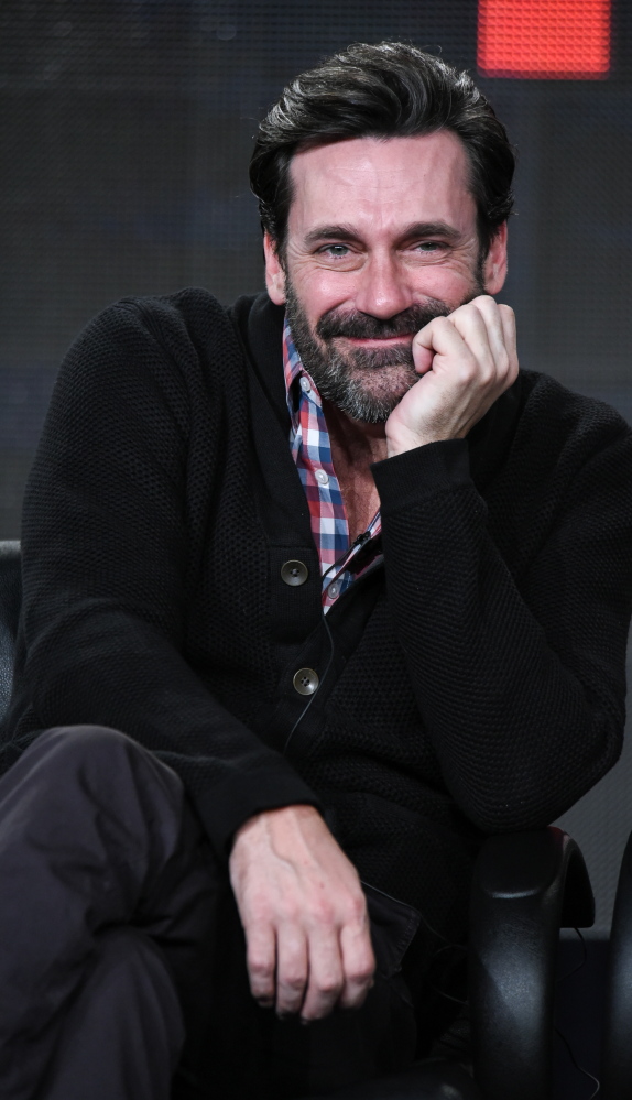 Jon Hamm speaks to TV critics Friday. Of the cast, only Hamm knew the “Mad Men” ending in advance.