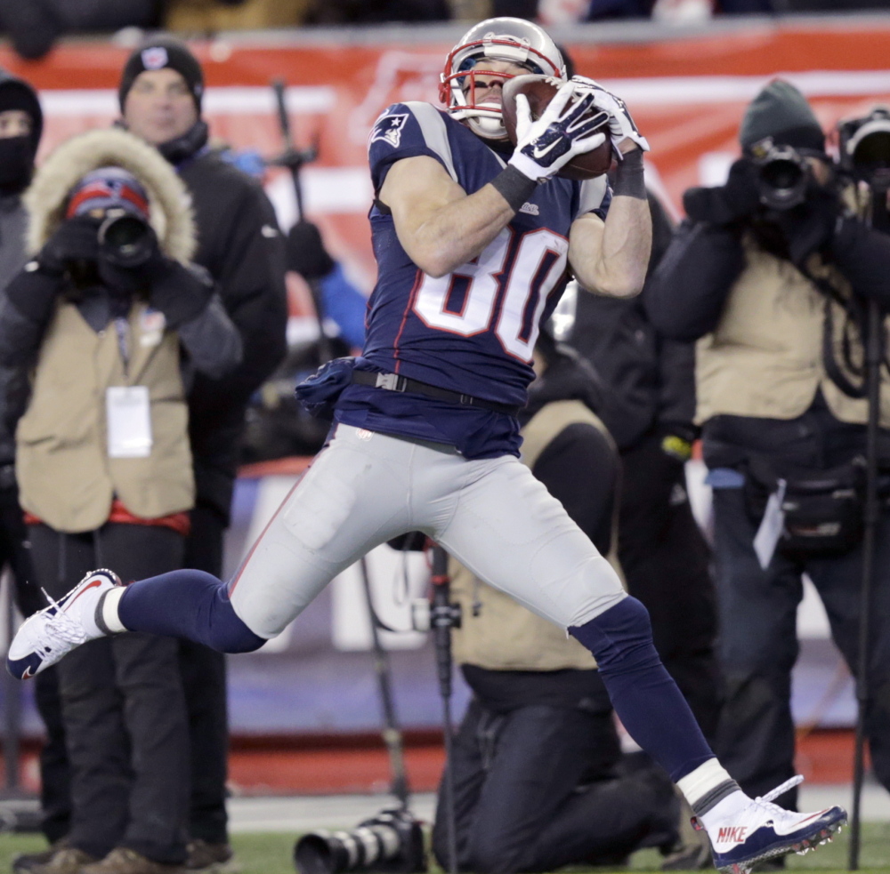 Danny Amendola delivered the biggest reception for New England in the playoff victory against Baltimore last weekend, hauling in a 51-yard scoring pass from a fellow wide receiver, Julian Edelman.