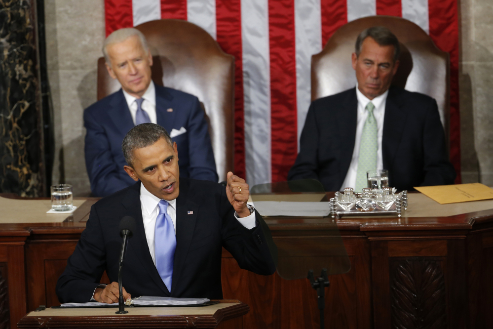 President Obama gives his State of the Union address in 2014. For the first time in his presidency, Obama stands before a Republican-dominated Congress angry over his growing list of veto threats and opposed to the agenda he presents to them.