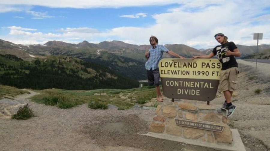 Colby Kronholm and Troy McVey stop at the Continental Divide during their trip from Maine to California last fall. The Greenville natives have been held on $1 million cash bail each since their arrest Jan. 4 and are scheduled to be arraigned Wednesday on murder charges in the shooting death of Richard Joseph Miller, 52, in Hollywood, Calif. Photo by Laura Lyons