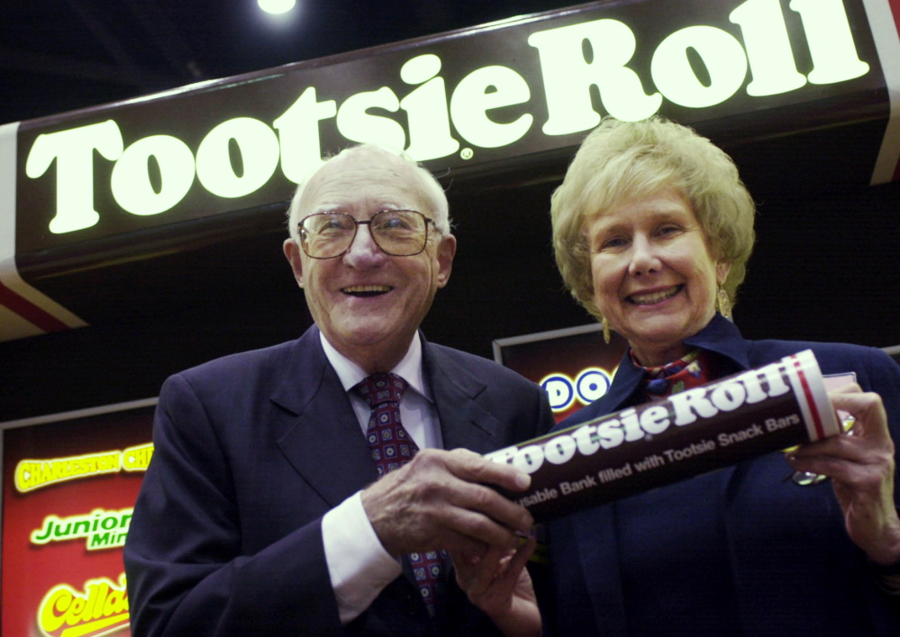 Melvin Gordon, CEO of Tootsie Roll Industries, and his wife, Ellen. Gordon, who ran the Chicago-based company for 53 years, died Tuesday at the age of 95.
