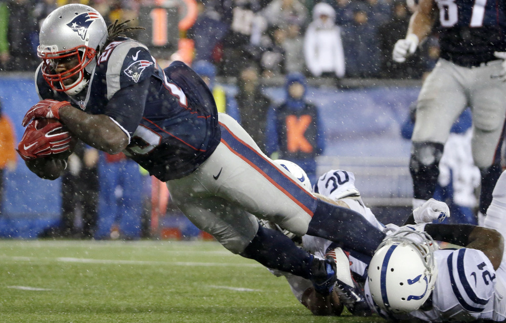 LeGarrette Blount imposed his will on the Colts in Sunday’s AFC championship game, rushing for 148 yards and three touchdowns in a 45-7 rout that sent New England to the Super Bowl.