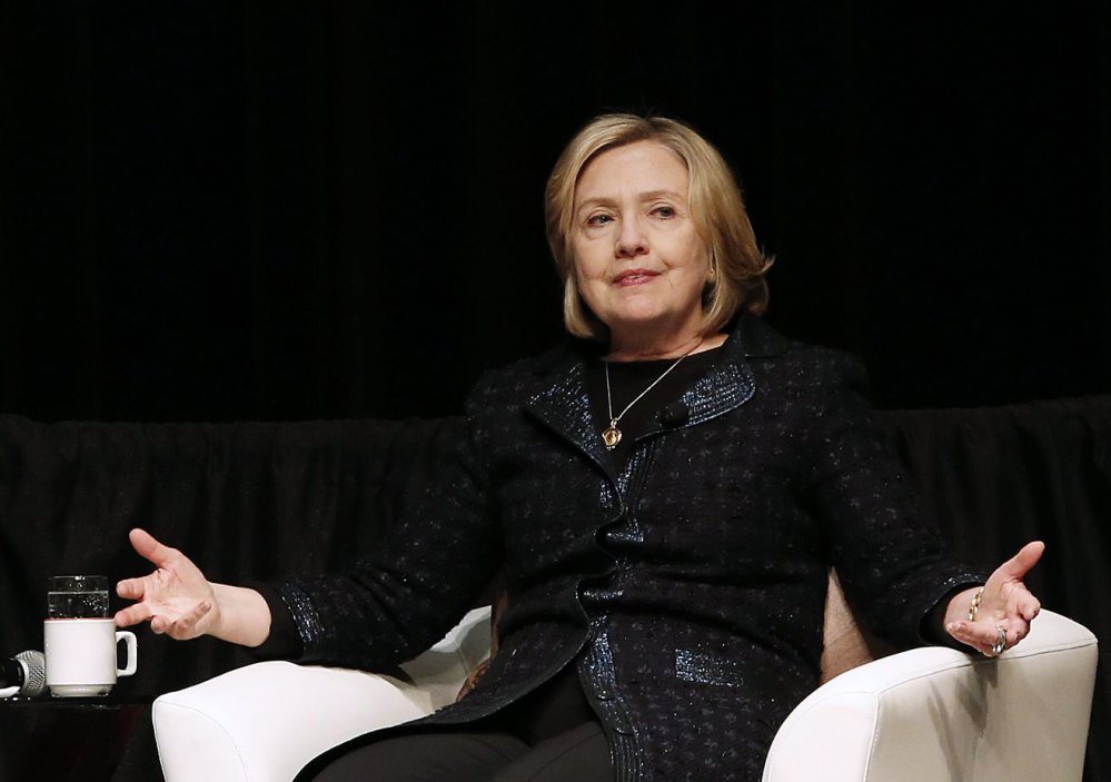 Former U.S. Secretary of State Hillary Rodham Clinton speaks during a question and answer session at a Chamber of Commerce luncheon in Winnipeg, Canada, Wednesday.