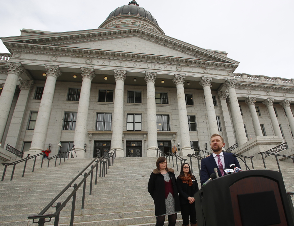 Executive director of Equality Utah Troy Williams discusses the Mormon church’s efforts to balance its religious values with gay rights Tuesday in Salt Lake City.
