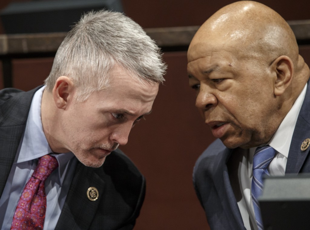 House Select Committee on Benghazi Chairman Trey Gowdy, R-S.C., left, confers with Rep. Elijah Cummings, D-Md., the ranking member, on Tuesday at the start of the panel's third public hearing to investigate the 2012 attacks on the U.S. consulate in Benghazi, Libya. Cummings complained that the committee's investigation was moving at a "glacial" pace and that there were "major problems" with the committee's work.