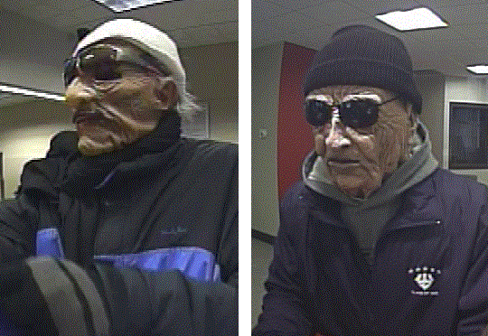 Two robbers wearing masks depicting elderly men hit two Key Bank branches in Portland on Friday.