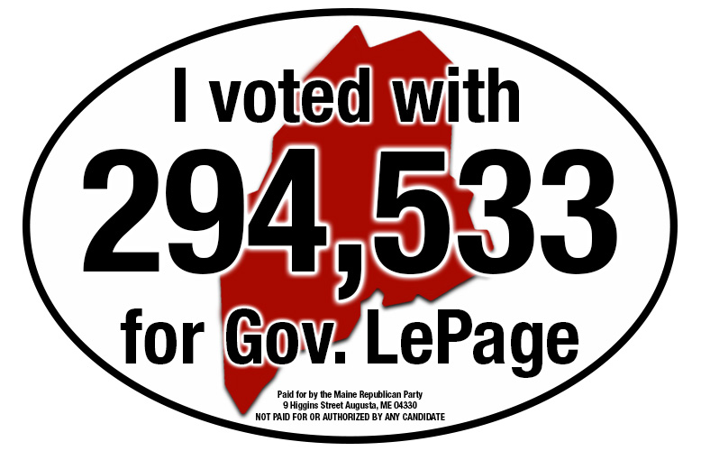This image of the LePage bumper sticker appears on the Maine Republican Party's website.