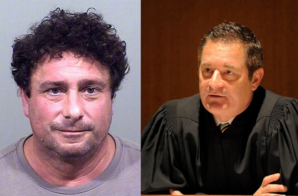 Anthony J. Sineni III, 52, of Standish, left, and Judge Jeffrey Moskowitz, the deputy chief of Maine’s district court.