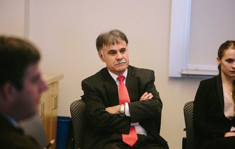 Jose "Zito" Sartarelli, one of three finalists to be president of USM, speaks with students and others Thursday at the Abromson Center on USM's Portland campus. At USM, “activity in fundraising has been minimal or nonexistent,” he said. “That’s crazy. Why aren’t we doing that?”