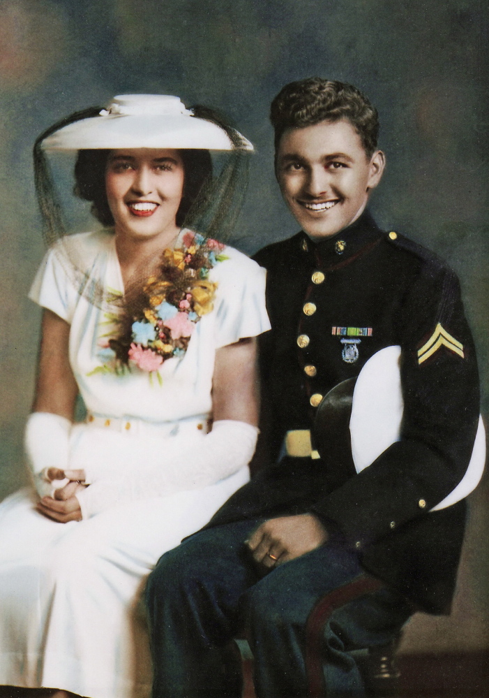 Dorothy Rae Guay and Lucien D. Guay pose for a wedding picture July 7, 1945. Lou was home on leave, and asked her to marry him before he was shipped out the next week.