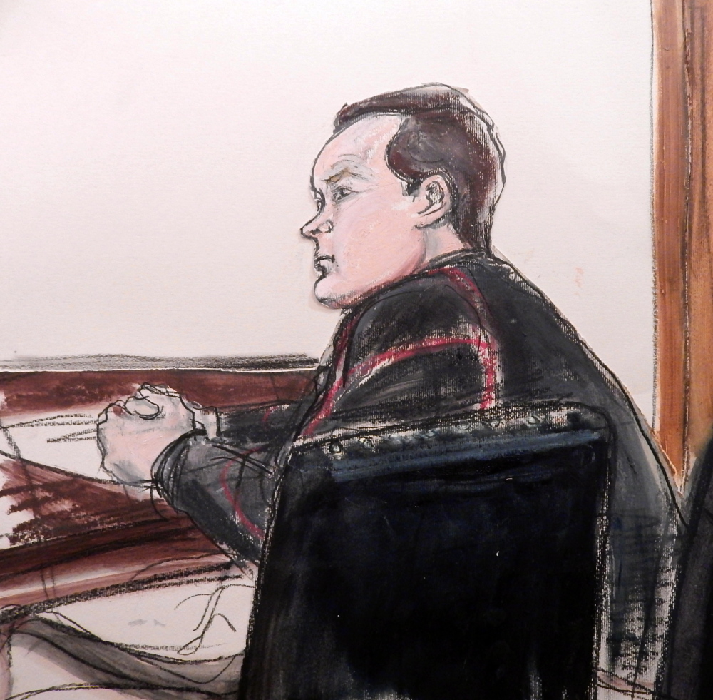 In this courtroom sketch, Evgeny Buryakov appears in federal court in Manhattan last Monday after his arrest with two other men in connection with a Cold War-style Russian spy ring.