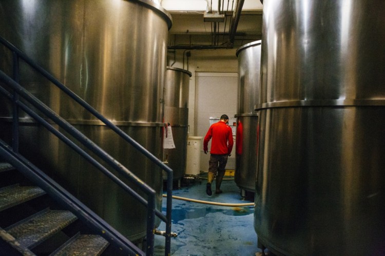 Shipyard Brewing Co.’s plant in Portland, seen Wednesday, slows its operations considerably from roughly October through April, leaving brewing equipment idle. A bill now before lawmakers would let large brewers like Shipyard lease time on their equipment to as many as nine smaller brewers.