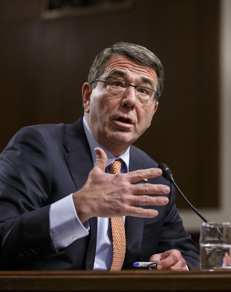 Ashton Carter testifies on Capitol Hill in Washington during four hours of questioning Wednesday.