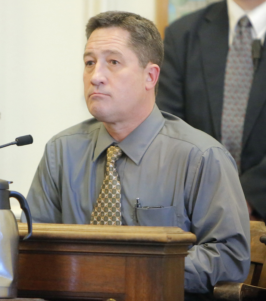 Kevin Cady, former deputy police chief in Eliot, takes the stand at York County Superior Court on Thursday. Cady said the department’s protocols required the chief to write a letter to each officer accused of lying in reports before Cady could launch an internal affairs investigation.