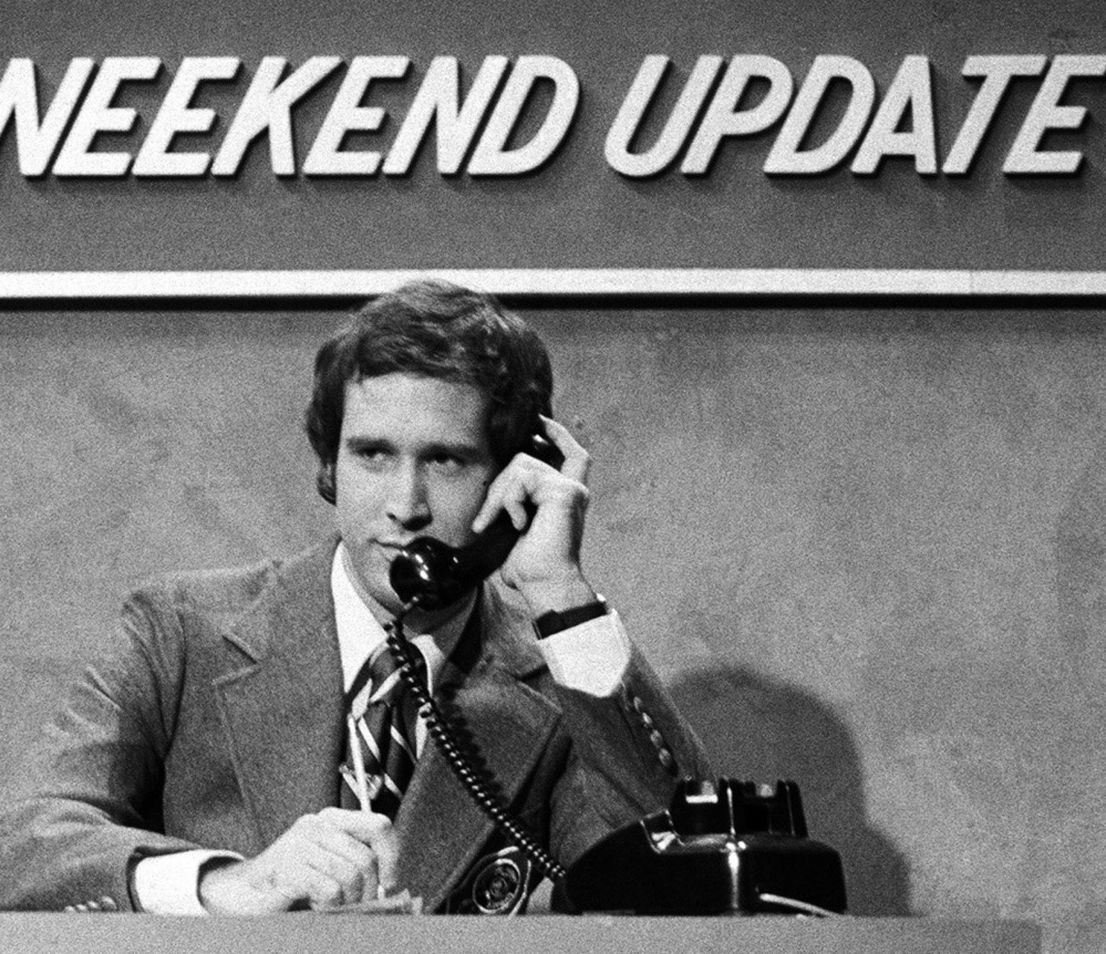 Original “SNL” cast member Chevy Chase in “Weekend Update.”