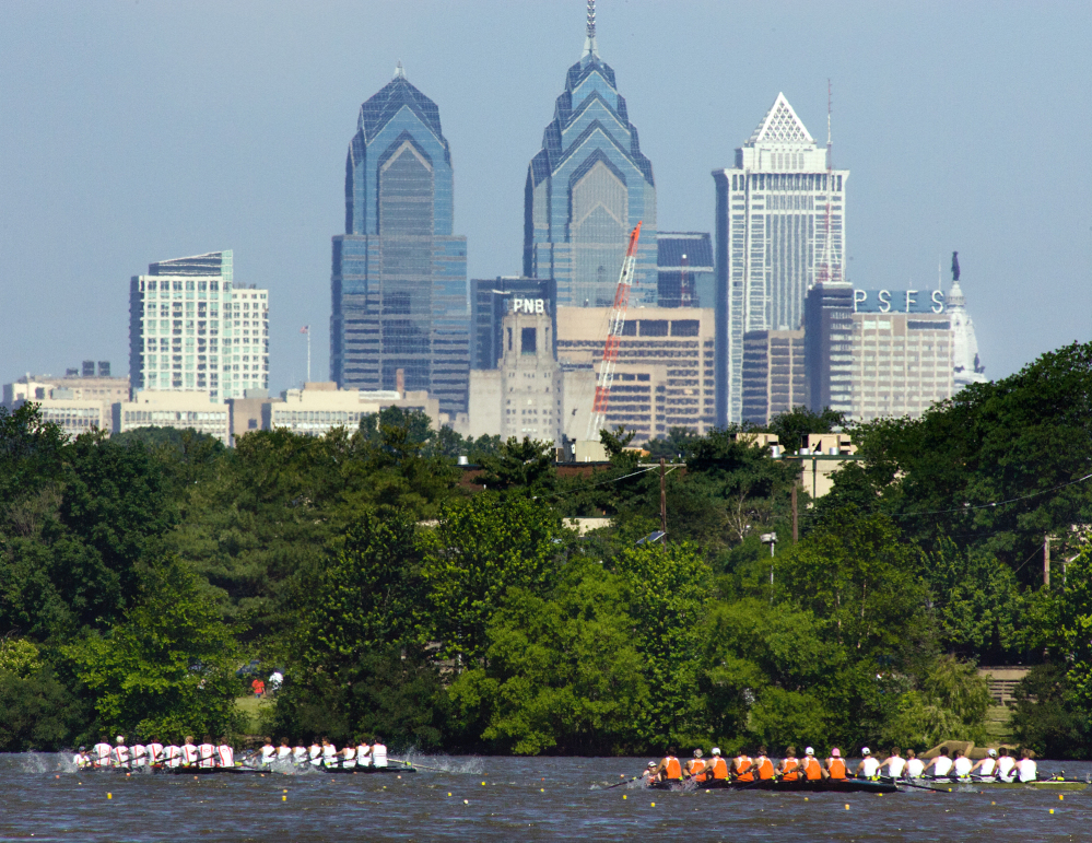 In this 2011 photo, the skyline of Philadelphia is seen from Camden, N.J. Democrats have picked Philadelphia as the site of their 2016 national convention. It’s a patriotic backdrop for the nomination of the party’s next presidential candidate. The Democratic National Committee says the convention will be held the week of July 25, 2016.
