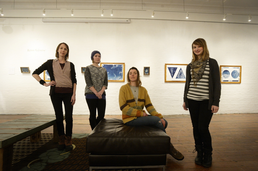 The artists of Autus: from left, Sarah Baldwin, Julie Gray, Keiren Valentine and Tina Guay at Engine in Biddeford.