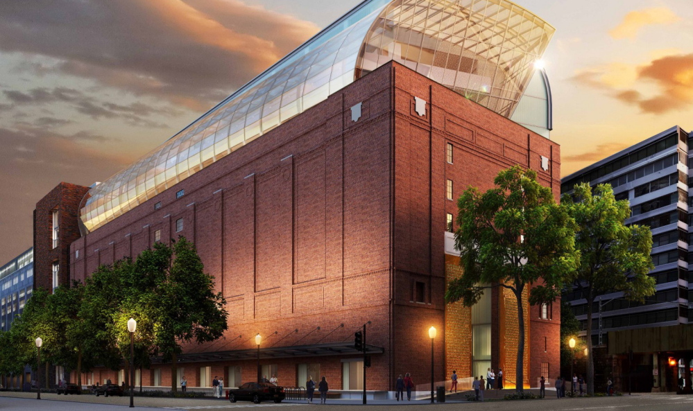 A street-view exterior rendering of the planned Museum of the Bible in Washington, D.C., located a few blocks from the Capitol and the National Mall, which is due to open in late 2017.