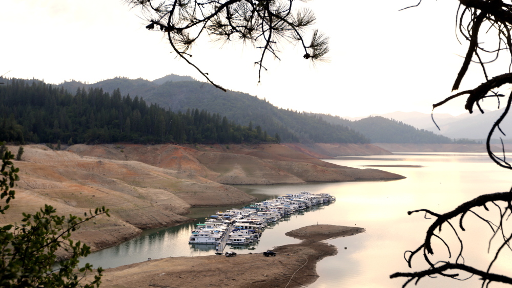 House boats are docked in the low water at Lake Shasta’s Bay Bridge resort near Redding, Calif., in September. A new study says the drought in the U.S. Southwest pales in comparison with what’s coming later this century.