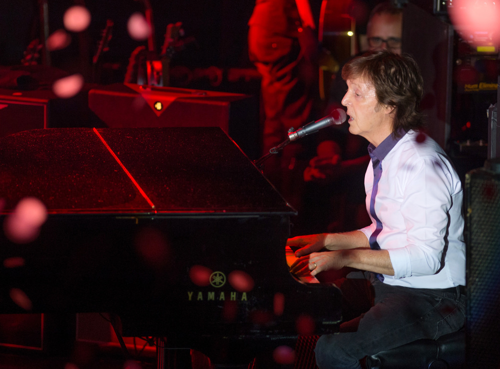 Paul McCartney and his band perform a secret Valentine’s Day concert at Irving Plaza  in New York on Saturday.