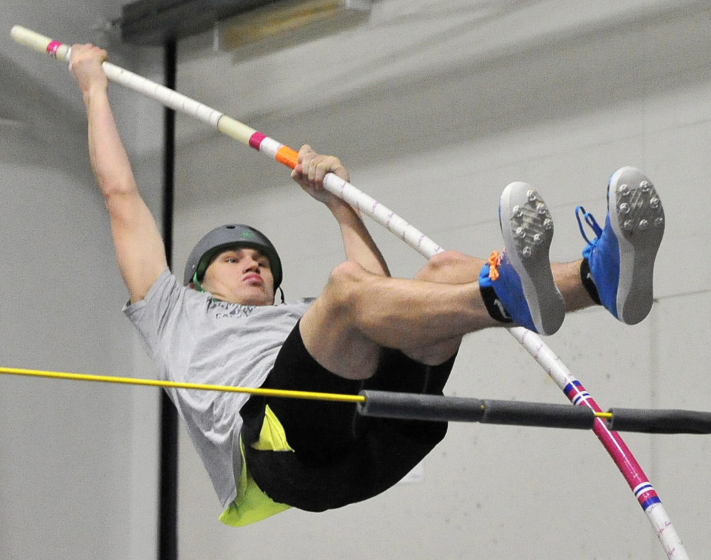 Scarborough sophomore Sam Rusak heads into the Class A state championship as the top seed in the pole vault. Rusak cleared 14 feet, 9 inches at the Greater Boston Track Club Invitational in January. He hopes to clear 15 feet on Monday.
