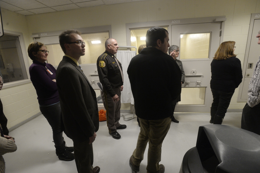 Legislators and county officials take a tour of the Cumberland County Jail’s infirmary in late January.