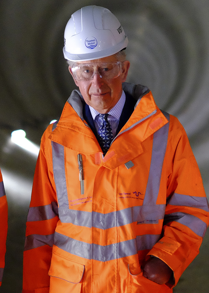 Prince Charles visits the Lee Tunnel, a sewer tunnel 250 feet below east London, on Wednesday.