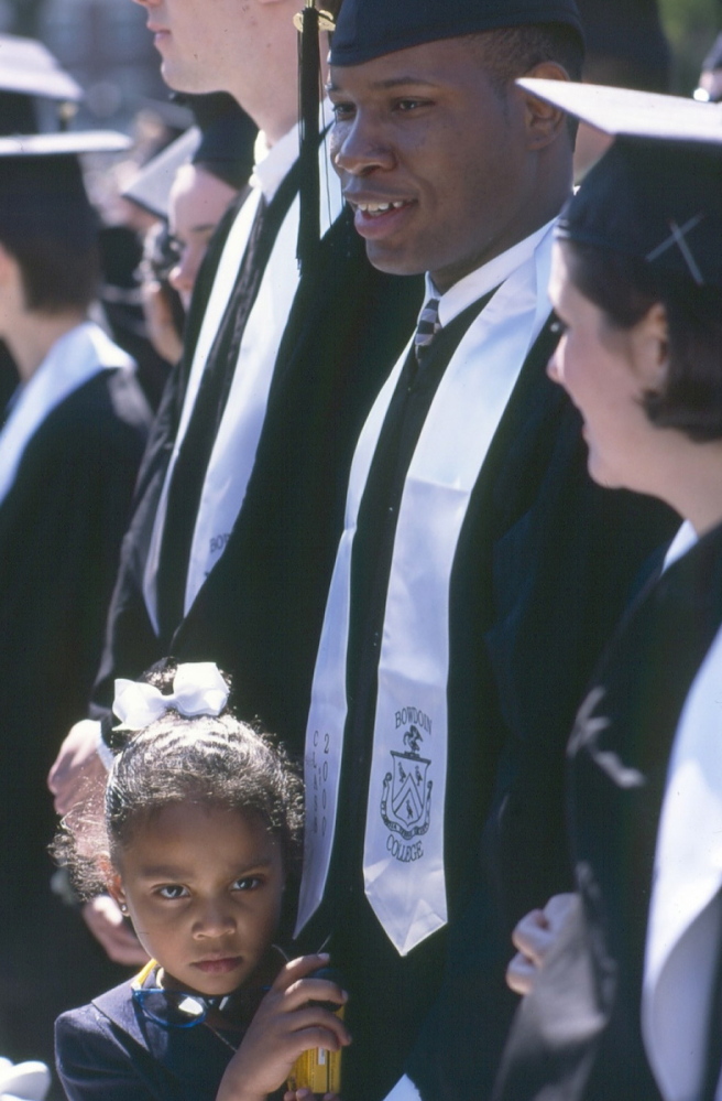 Wil Smith attends graduation at Bowdoin College with his daughter Olivia in 2000.