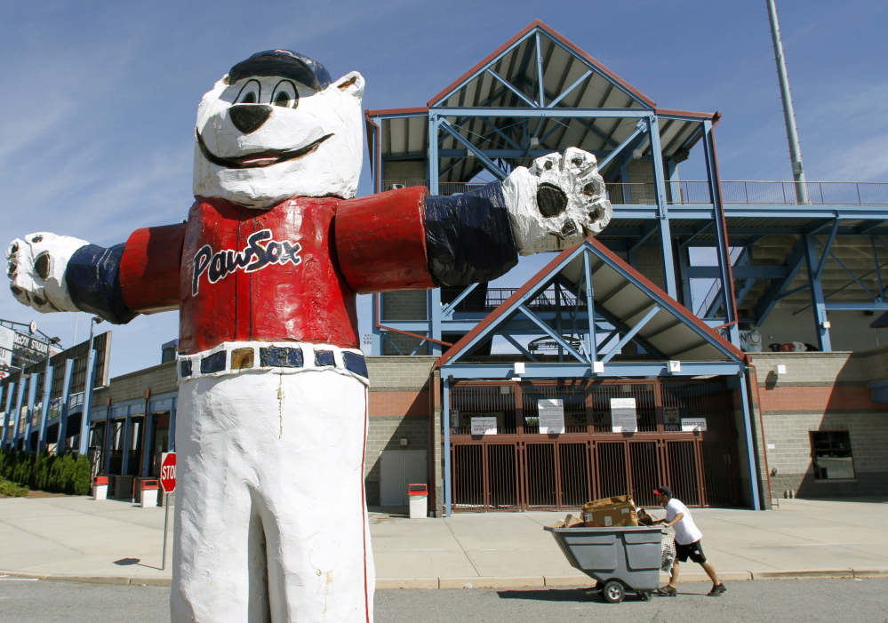 PawSox mascot Paws has been a popular attraction outside McCoy Stadium in Pawtucket, R.I., but his fate is uncertain with the team Providence-bound.