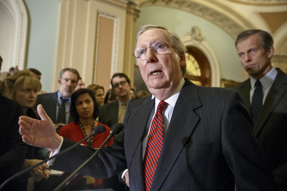 Senate Majority Leader Mitch McConnell, R-Ky., discusses a funding bill for Homeland Security on Tuesday.