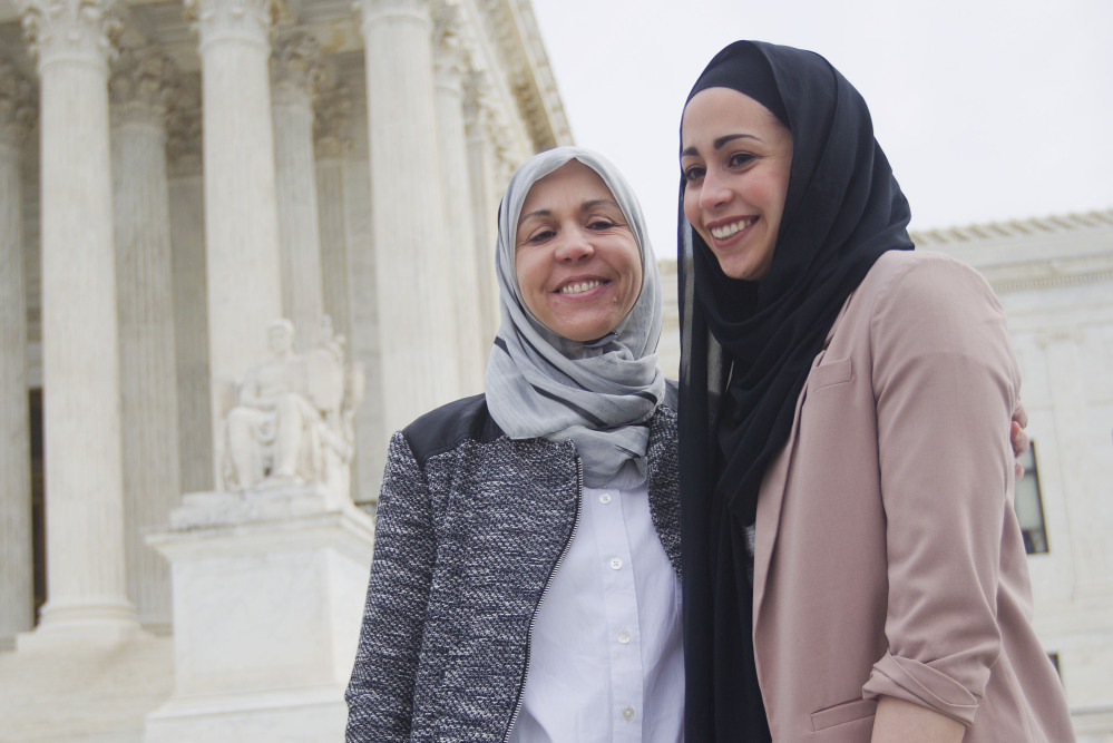 Samantha Elauf, right, with her mother Majda Elauf stand outside the Supreme Court in Washington recently.