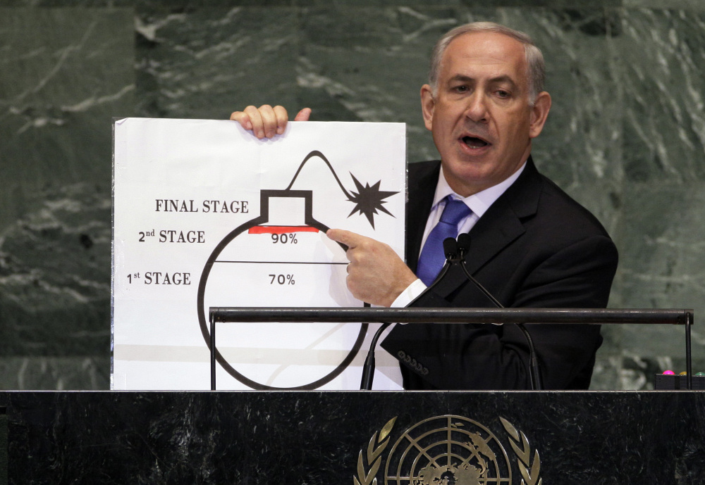 Israeli Prime Minister Benjamin Netanyahu discusses Iran’s nuclear ambitions before the United Nations General Assembly in September. He’ll address Congress on Tuesday.