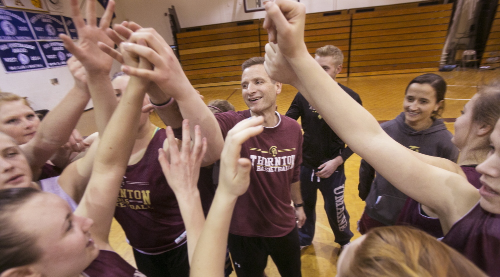 When the Thornton Academy girls’ basketball team breaks huddles in practice or games, there’s a shout of “Family!” It’s not an idle shout. It recognizes Hayley Desjardins, a 12-year-old with a rare blood disorder, and Coach Eric Marston’s wife, Nancy, who is battling breast cancer.
