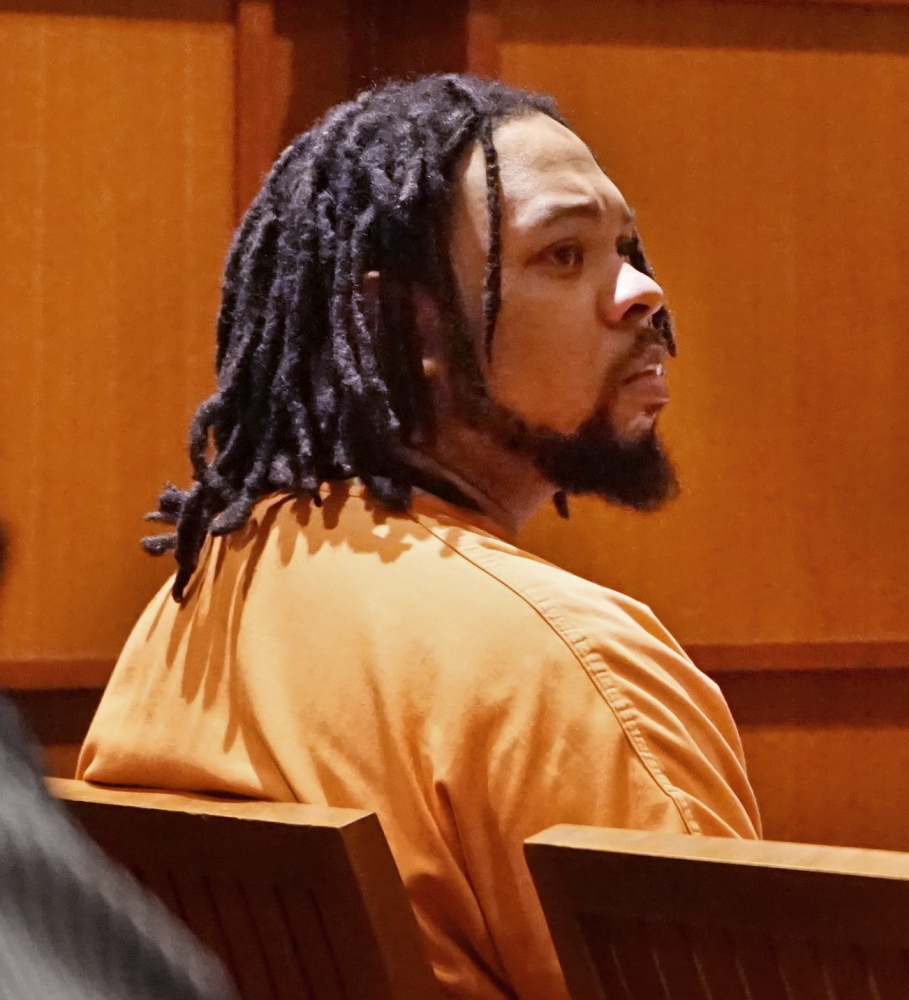 Scott Dolan/Staff Writer
Tareek Hendricks, 33, awaits his sentencing at the Cumberland County Courthouse in Portland on Friday. He was sentenced to serve 13 years in prison for manslaughter in the stabbing death of Robert Stubbs in Westbrook.