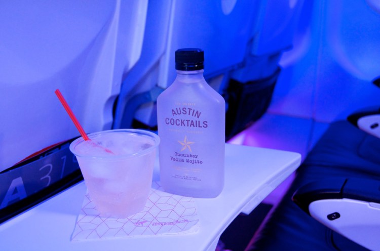 A cucumber vodka mojito served on a Virgin America flight. Anthony Caporale, writer and host of the Off-Broadway musical comedy, "The Imbible: A Spirited History of Drinking." expects drinks options in the sky to continue to improve as customers used to the cocktail revolution that has swept through bars and restaurants bring their high expectations on board.