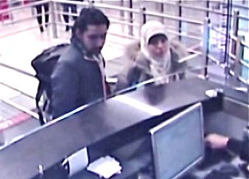 This security camera video footage obtained by Haberturk television on Monday Jan. 12, 2015, shows Hayat Boumeddiene and a  travel companion arriving at Istanbul's Sabiha Gokcen airport on Jan. 2, 2015. The Turkish foreign minister says Boumeddiene stayed at a hotel in Istanbul with another person before crossing the Syrian border. The Associated Press