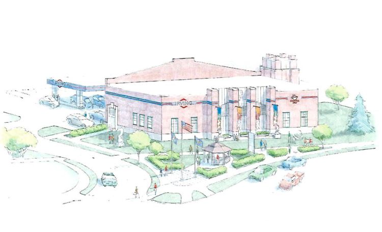 A rendering from a Planning Board application in 2014 for the South Portland Armory. The latest plan would move the gazebo to the left of the building. Courtesy of ALPHAarchitects