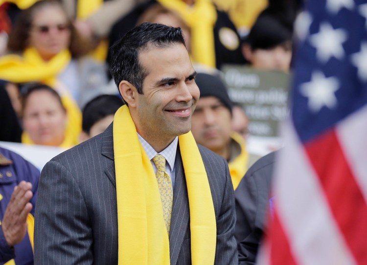 Texas Land Commissioner George P. Bush takes part in a school choice rally at the Texas Capitol in Austin on Jan. 30. The Associated Press