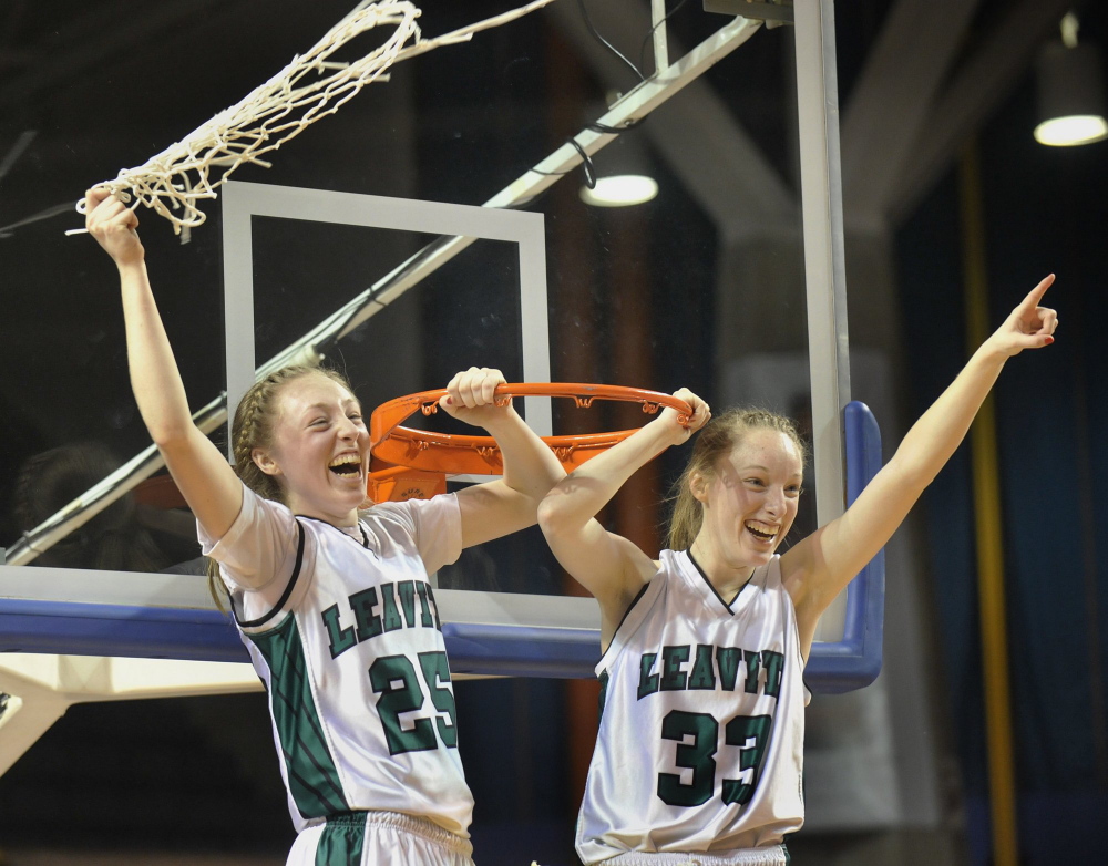 Four years ago, Courtney Anderson, right, and his sister, Kristen, led Leavitt to an unbeaten season and a Class B state title. Now, Courtney’s college career is winding down for a UMaine team with NCAA tournament aspirations.