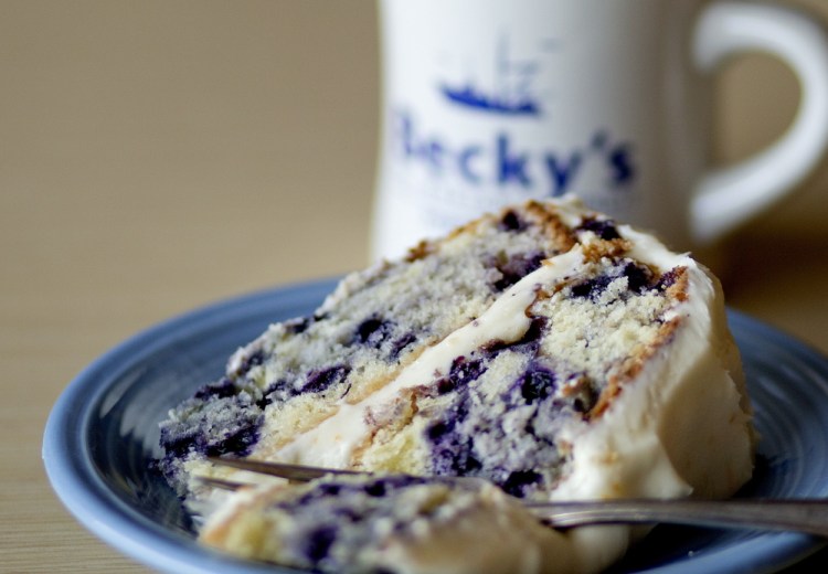 Blueberry cake made using the Becky’s Diner recipe in “The New England Diner Cookbook.”