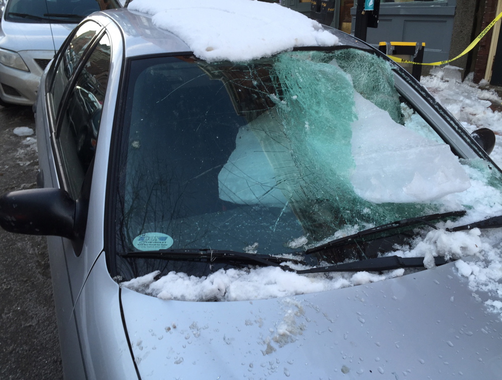 This is the chunk of ice that crashed through the windshield of Adam Sousa’s car on Feb. 22 while it was parked on Exchange Street in Portland.